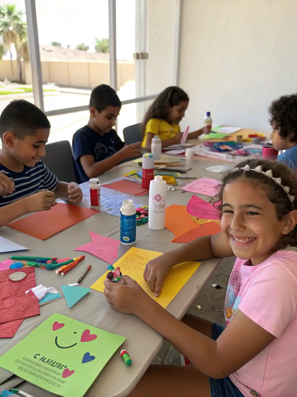 A group of children participating in an educational activity, such as a science experiment or arts and crafts session, highlighting MGC's commitment to holistic youth development.