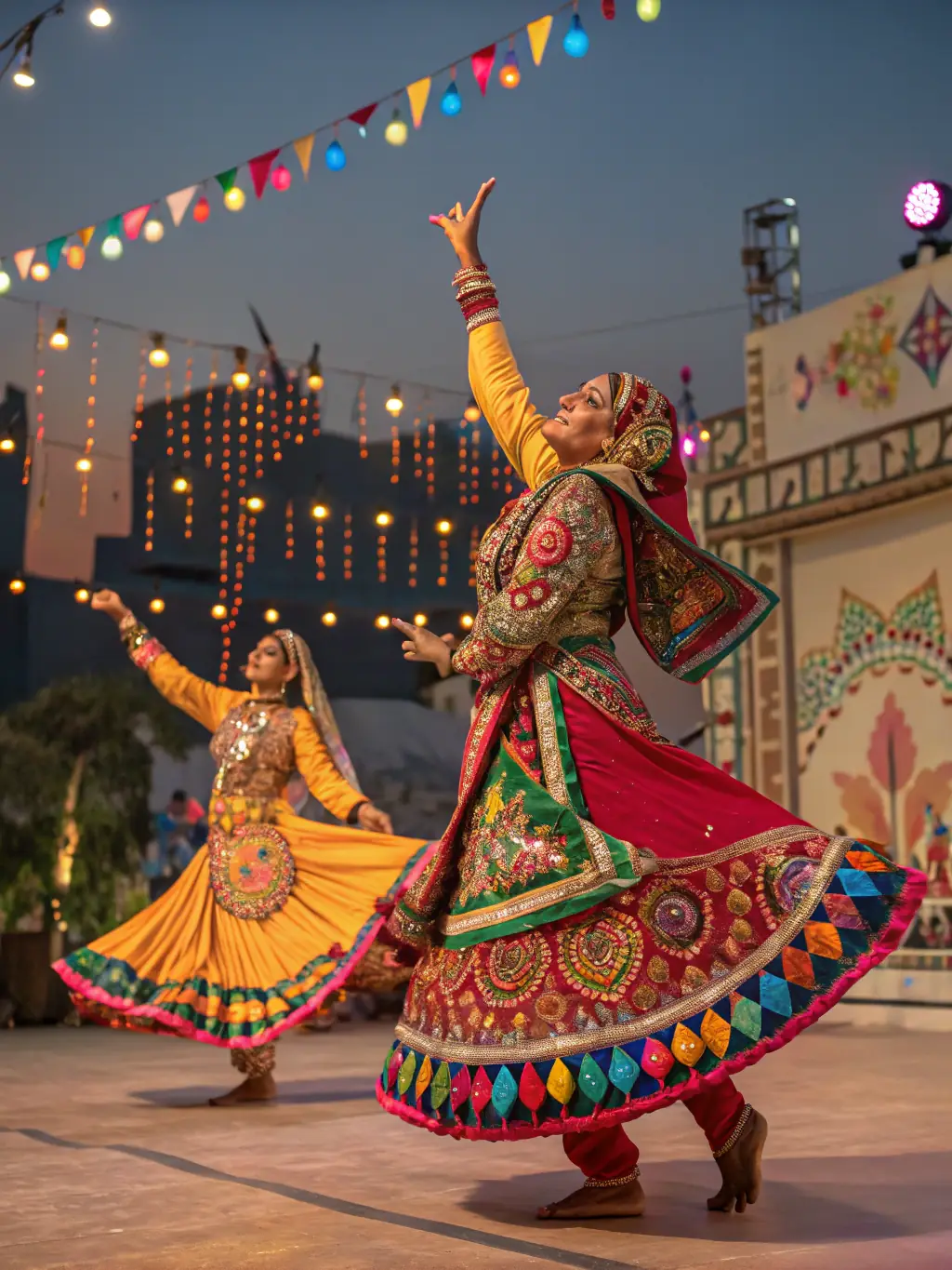 A vibrant image of dancers performing in a community outreach program, engaging with local residents and promoting cultural exchange through dance.