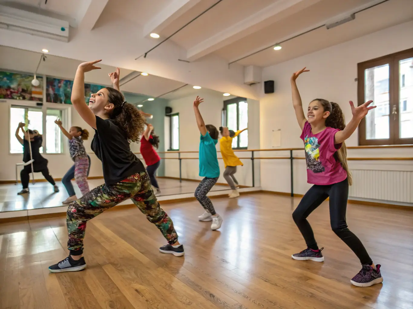 A dynamic image of dancers in motion during a contemporary dance workshop, showcasing energy and collaboration.